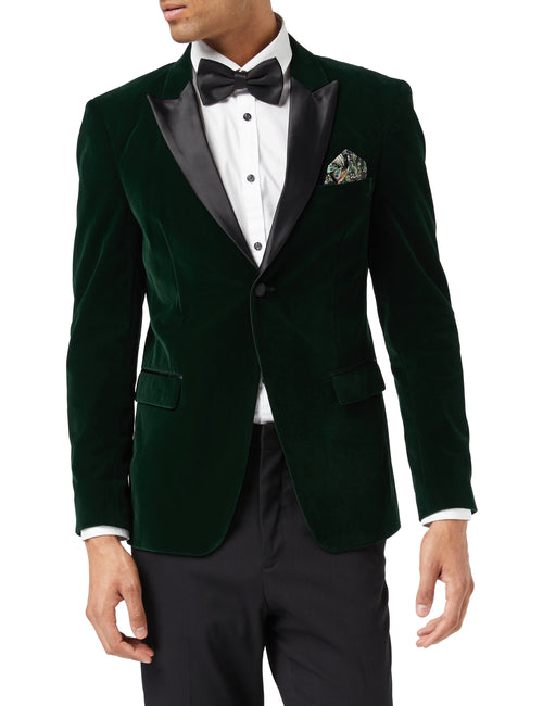 DINNER MAK - Veste de smoking verte en velours doux