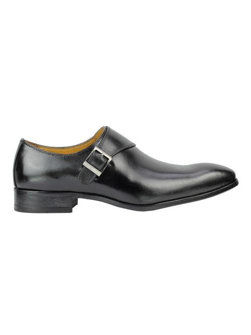 Slip-Loafer aus echtem Leder mit Schnallenriemen in Schwarz