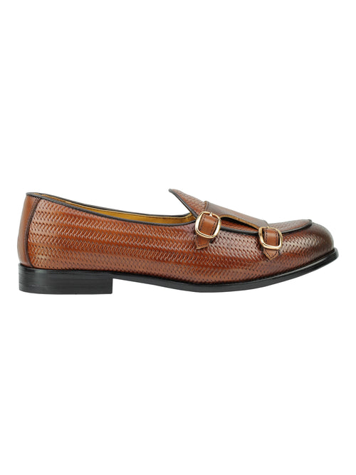 Brauner Loafer aus echtem Leder mit doppeltem Monk-Riemen