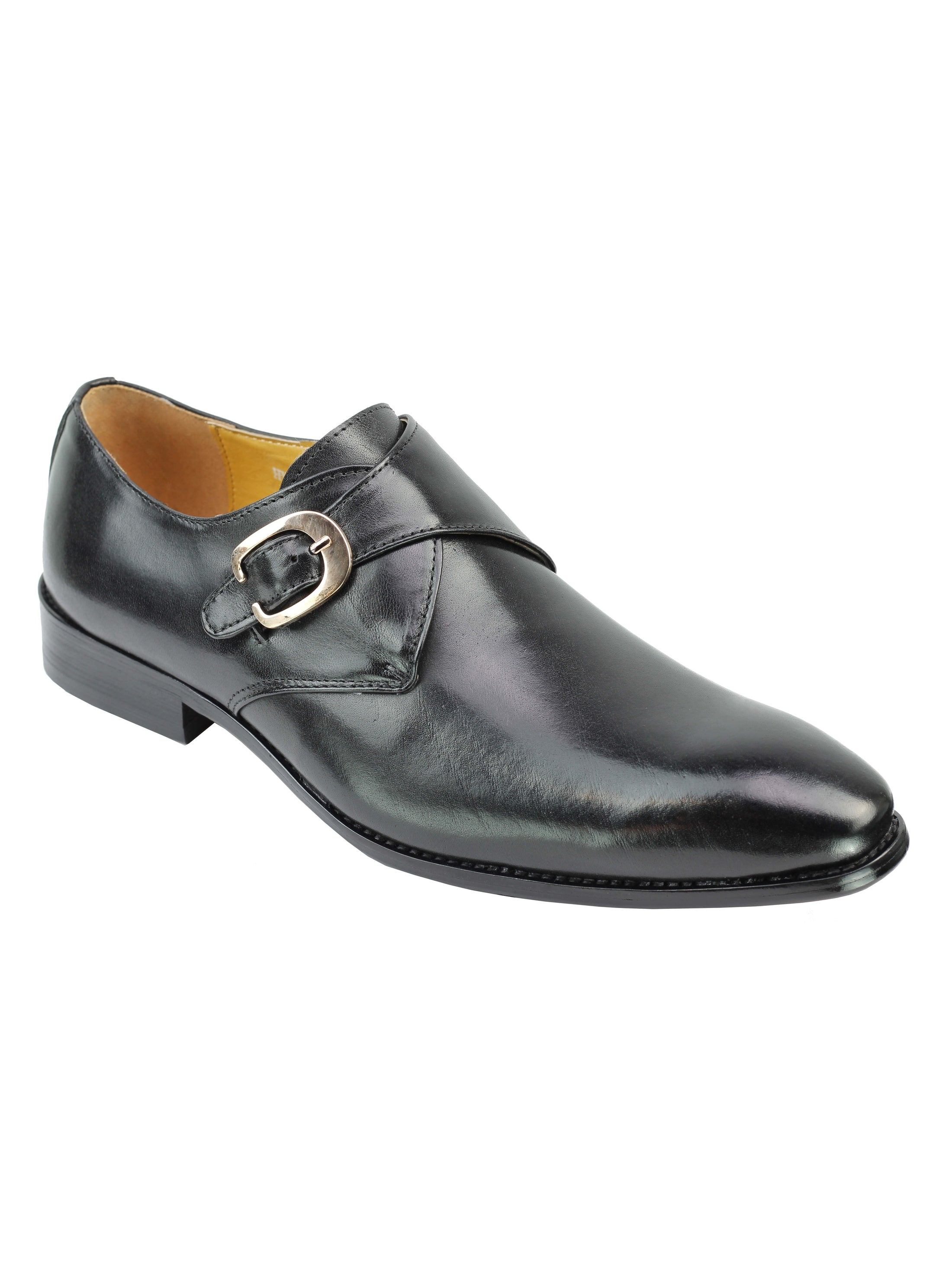 Black Monk Strap Real Leather Shoes