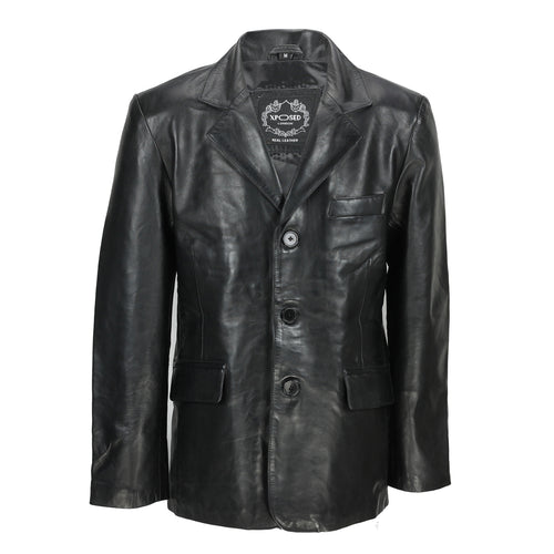 MITTELLANGE SCHWARZE LEDERJACKE FÜR HERREN