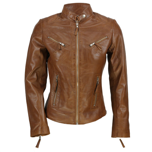 XPOSED DAMEN-LEDERJACKE IN BRAUN