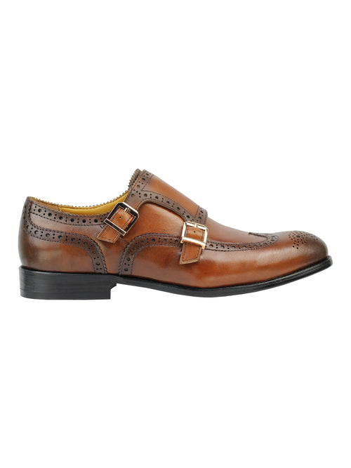 Chaussures Brogue Monk en cuir véritable noir marron