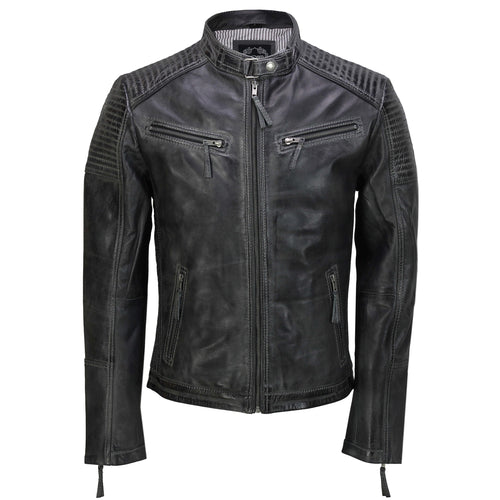 Graue Herren-Bikerjacke aus Leder