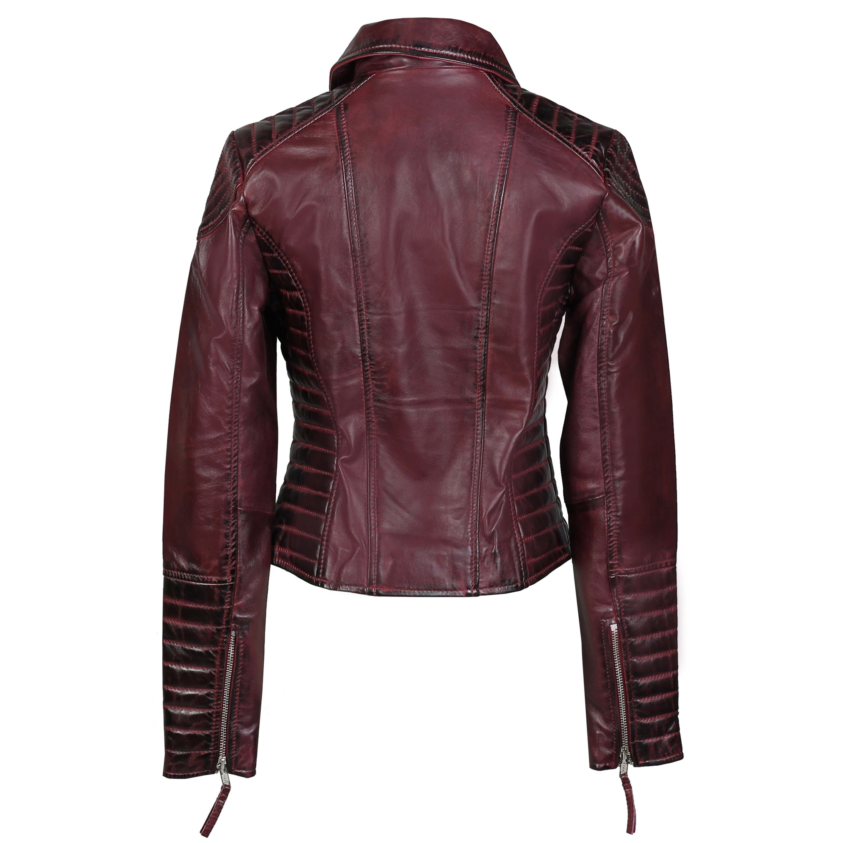 VESTE RETRO BIKER FEMME EN BOURGOGNE