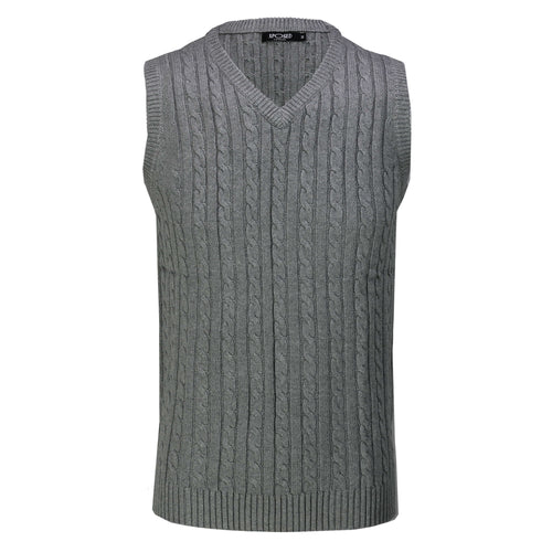 Pull gris classique sans manches à col en V pour homme