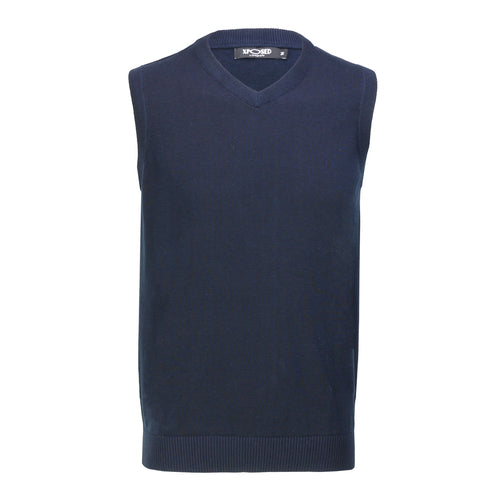 NAVY SLEEVELESS V NECK JUMPER