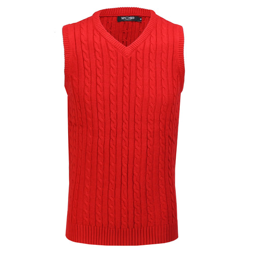 Mens Classic Knitted Sleeveless V Neck Red Jumper