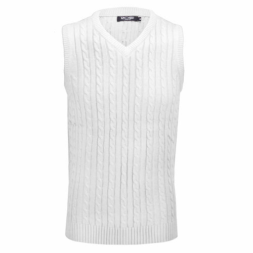 Mens Classic Knitted Sleeveless V Neck White Jumper