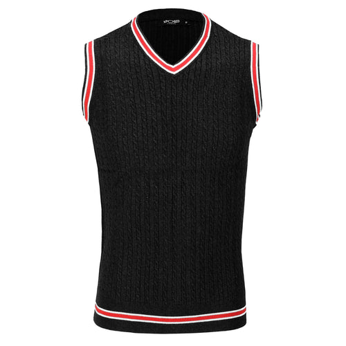 Mens Sleeveless V Neck Black Jumper Knitted Vest