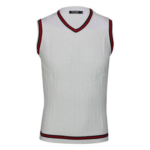 Mens Sleeveless V Neck White Jumper Knitted Vest