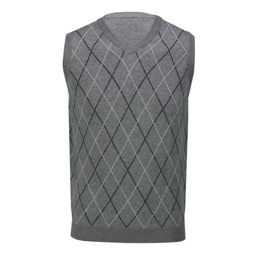 V1025 - Sleeveless Argyle Golf V Neck Light Grey Jumper Vest