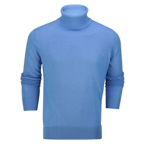 ROLL NECK JUMPER LIGHTWEIGHT STRETCH COTTON, BLUE