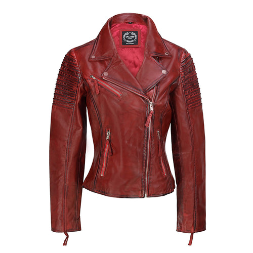 DAMEN RETRO-BIKER-WASCHUNG ROT