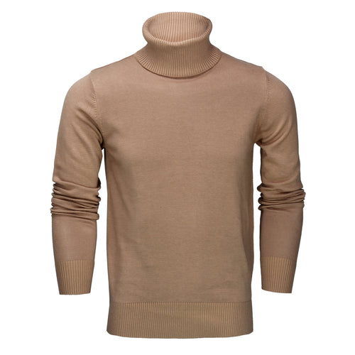 ROLL NECK JUMPER LIGHTWEIGHT STRETCH COTTON, CAMEL