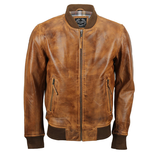 BOMBER-HOLZ-LEDERJACKE