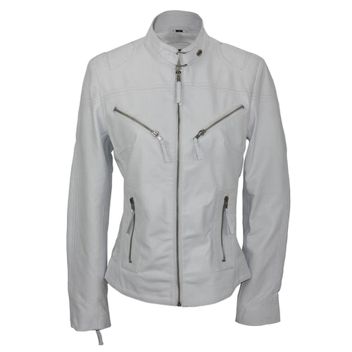 Retro-Leder-Bikerjacke Weiß