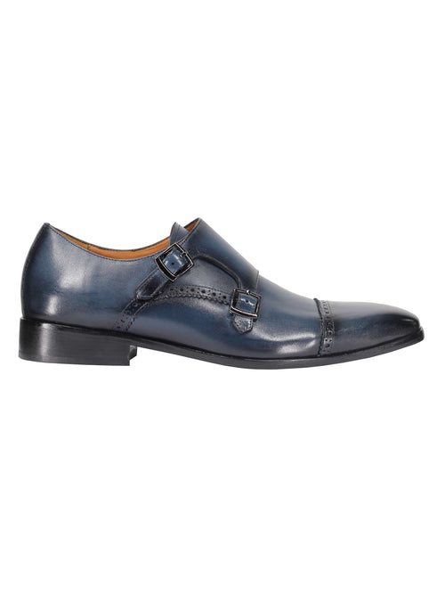 SEMI-BROGUE-MONKSCHUHE AUS BLAUEM KALBSLEDER