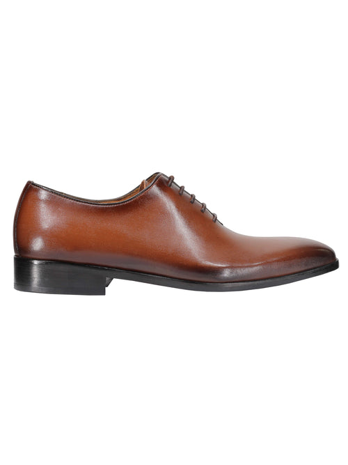 TAN CALF LEATHER WHOLECUT OXFORD LACE UP SHOES