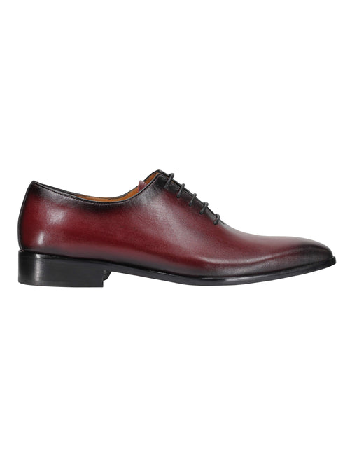 MAROON CALF LEATHER WHOLECUT OXFORD LACE UP SHOES