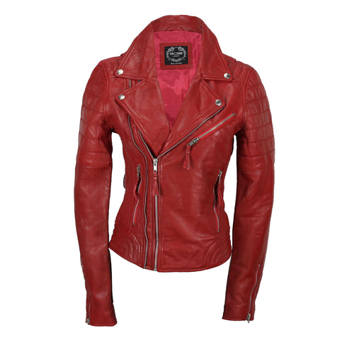 SLIM-FIT-BIKERJACKE FÜR DAMEN IN ROT