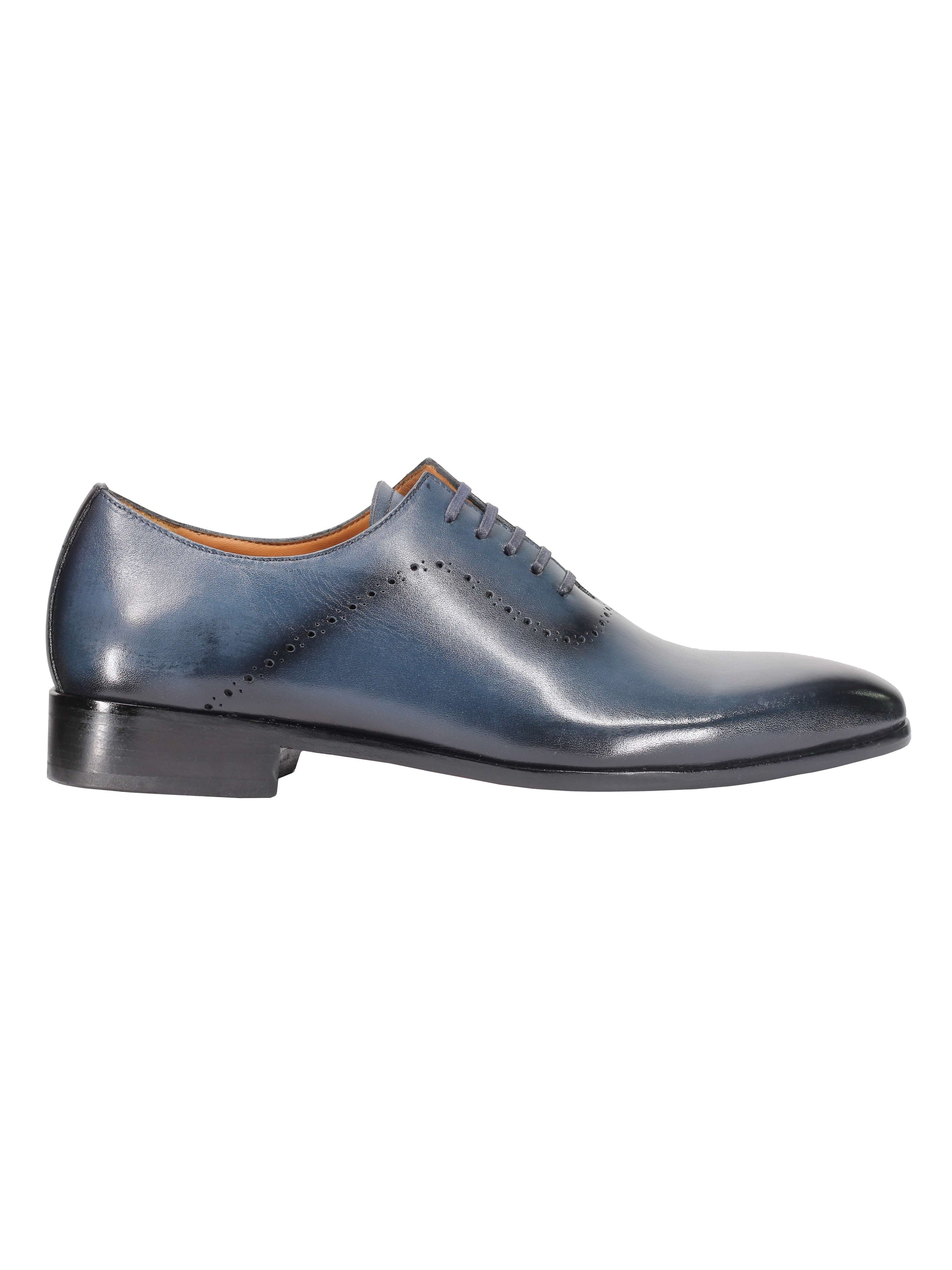BLUE CALF LEATHER OXFORD LACE UP BROGUE SHOES – XPOSED