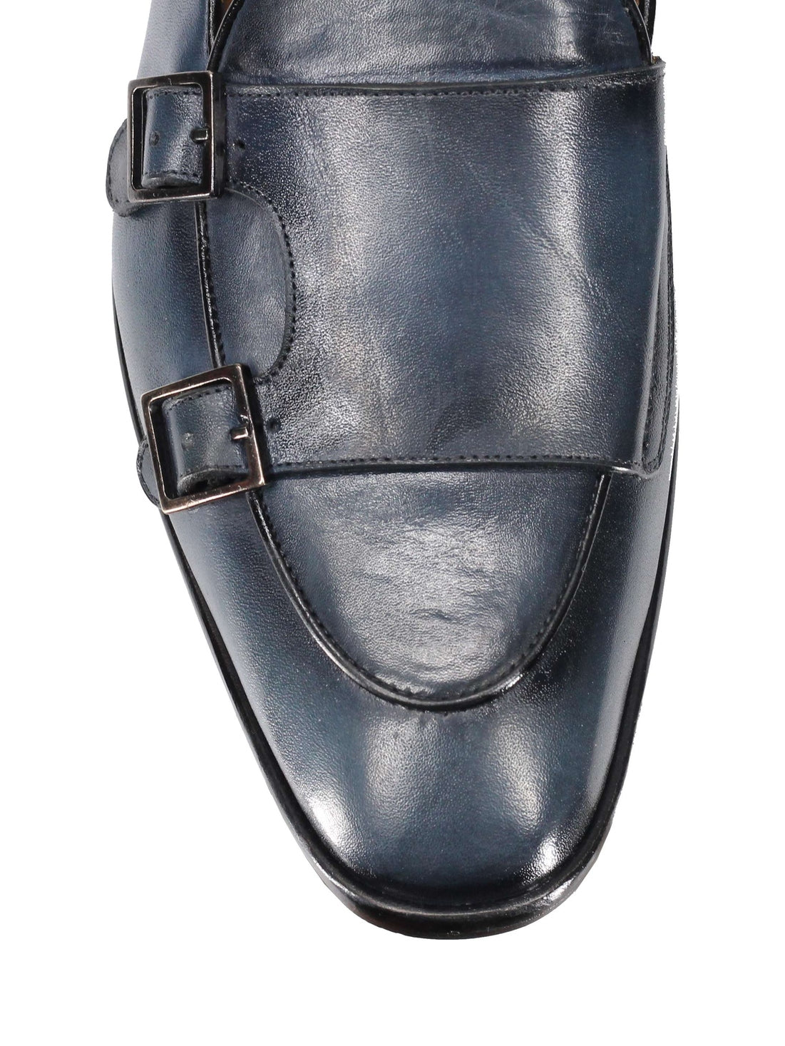 Blue Calf Leather Double Monk Loafers