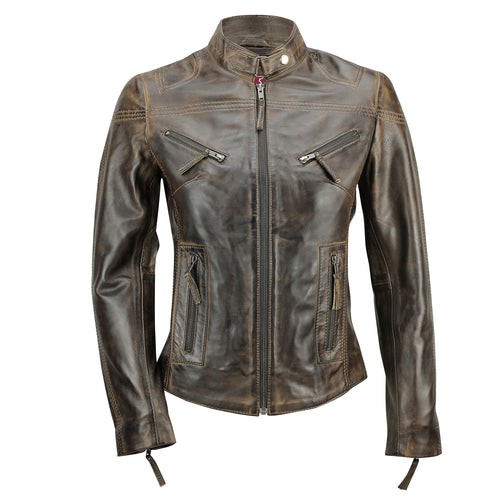 Retro-Leder-Bikerjacke Braun