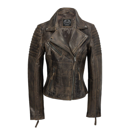 Damen Retro Biker Braun