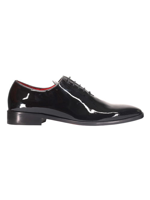 SCHWARZE LEDER-GLÄNZENDE OXFORD-SCHNÜRSCHUHE