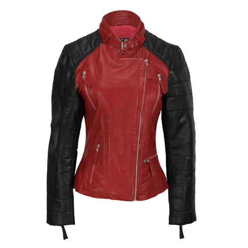 DAMEN ROT SCHWARZ VINTAGE BIKERJACKE