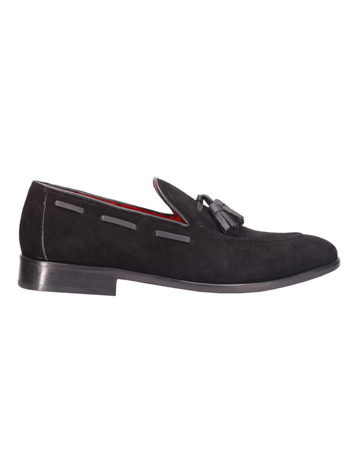 BLACK SUDED LEATHER TASSEL LOAFERS