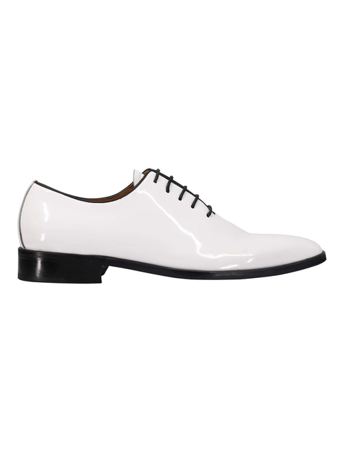 WHITE LEATHER SHINY OXFORD LACE UP SHOES