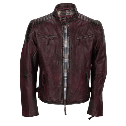 MAROON-BIKER-LEDERJACKE FÜR HERREN