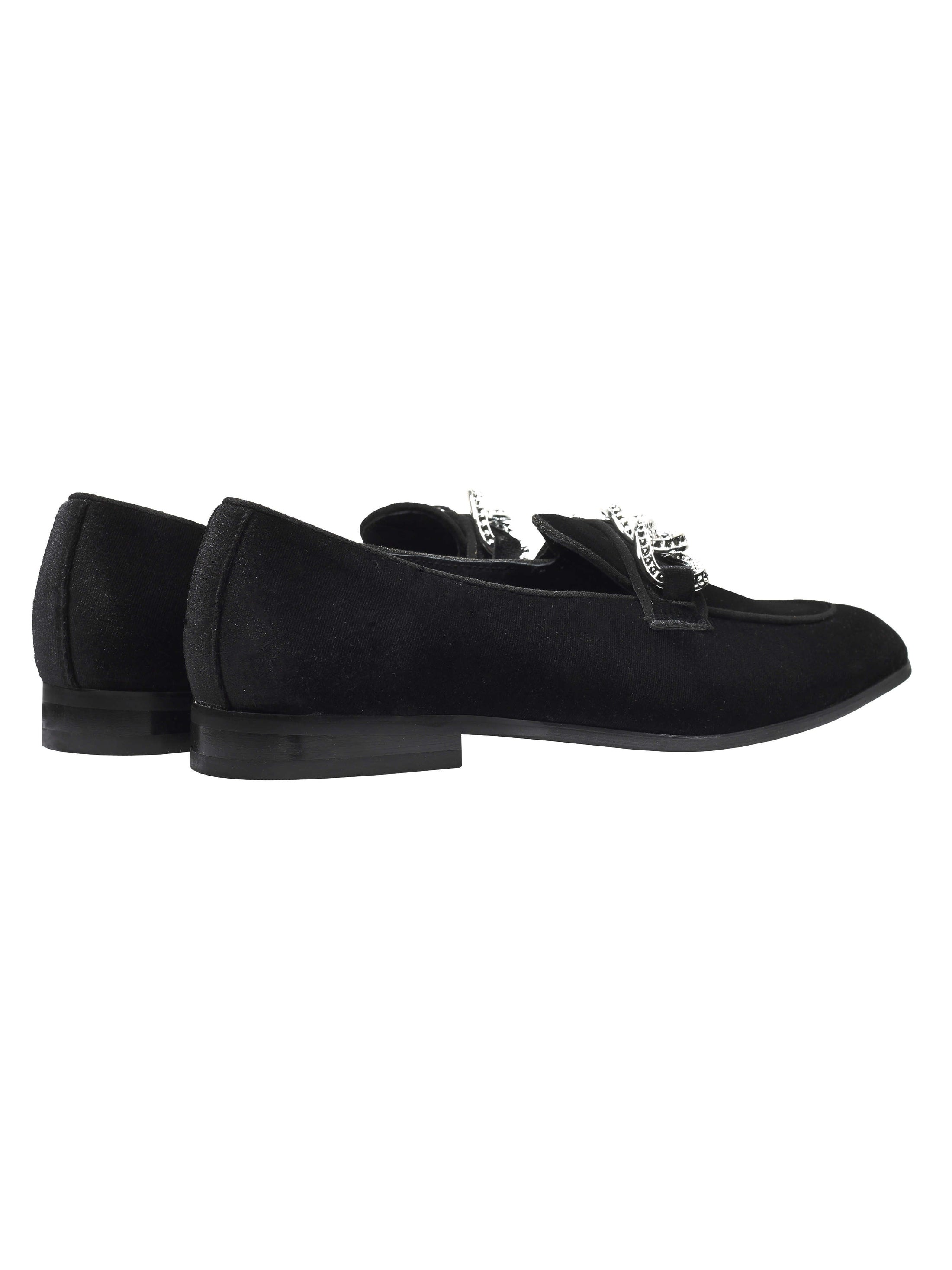 BLACK VELVET LOAFERS WITH DIAMOND CHAIN BUCKLE