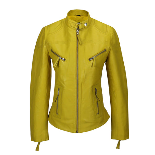 Retro-Leder-Bikerjacke Gelb