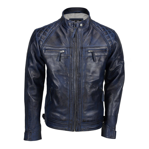 GESTEPPTE BLAUE BIKER-LEDERJACKE