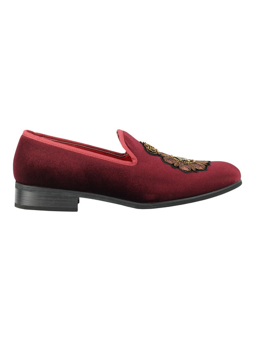 MOCASSINS EN VELOURS BRODÉS EN SIMILI CUIR MARRON