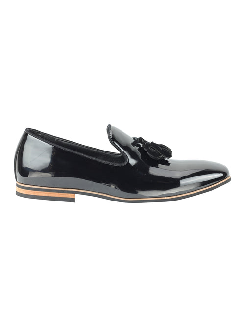 FAUX LEATHER SHINY SLIP ON BLACK SHOES